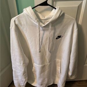 Nike White Crewneck Pullover Hoodie with Black Swoosh
